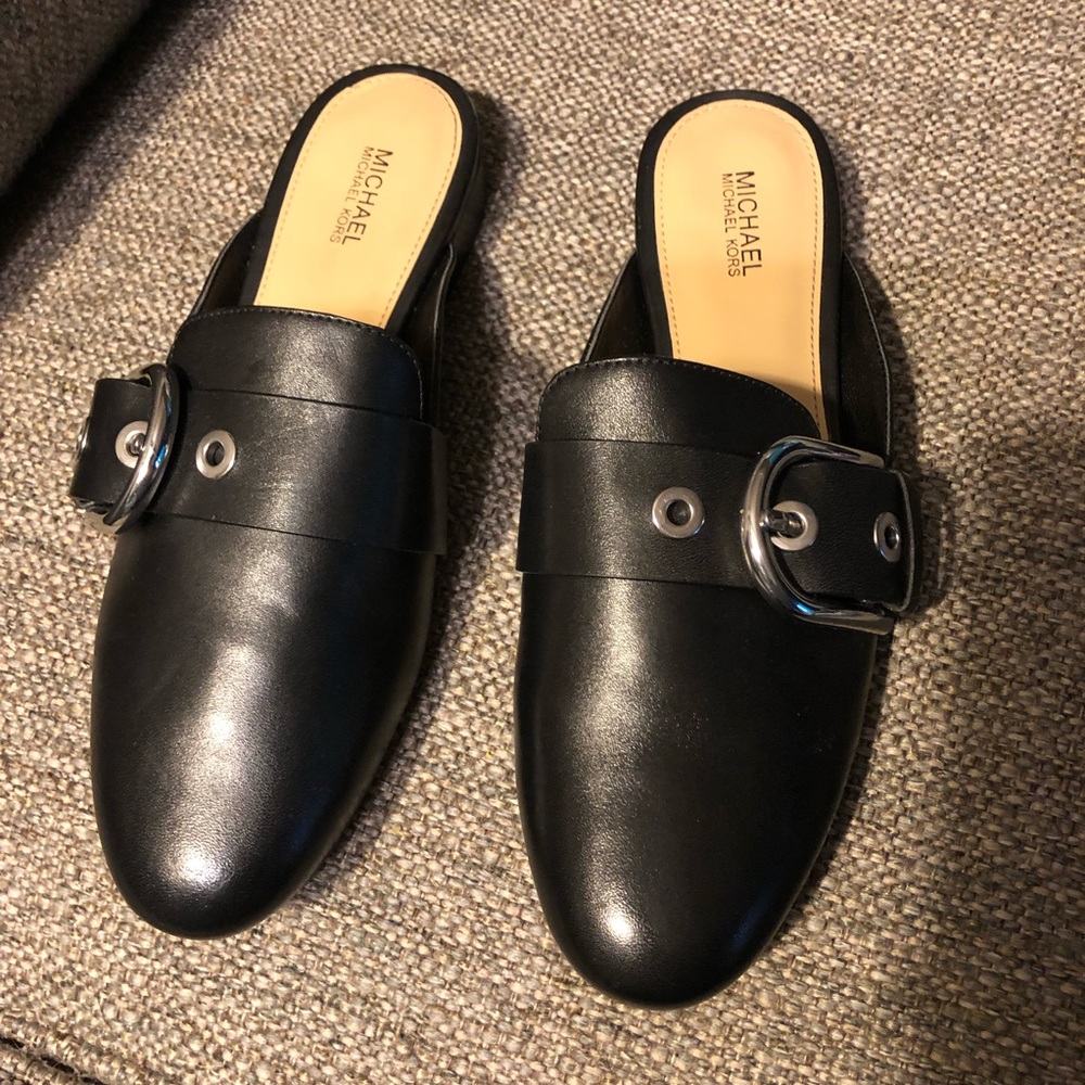 Michael Kors black leather mules 7.5 flats